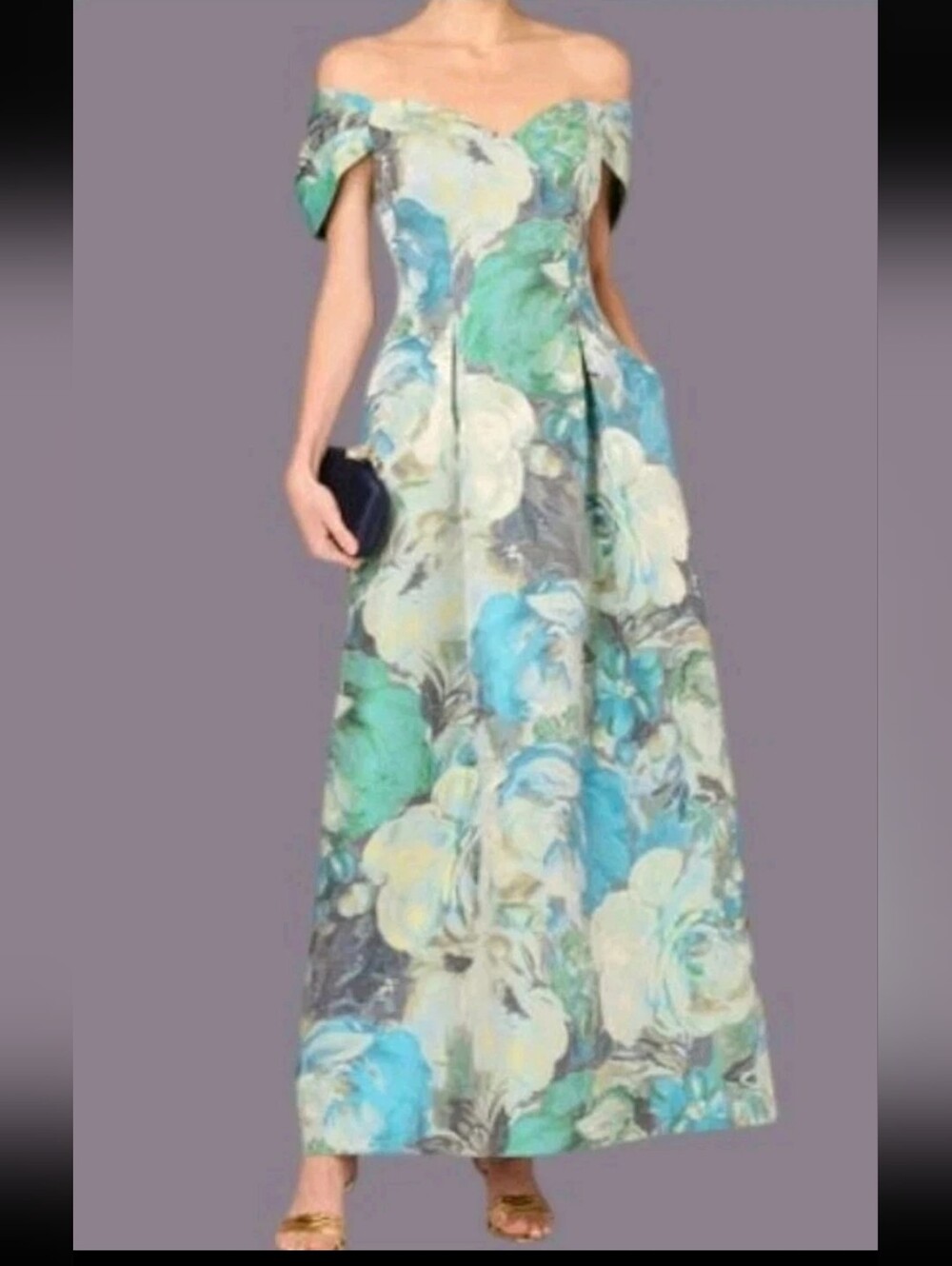 Adrianna Papell Aidan Mattox Floral Jacquard Long Gown Blue Multi Sz 6 NWT $595